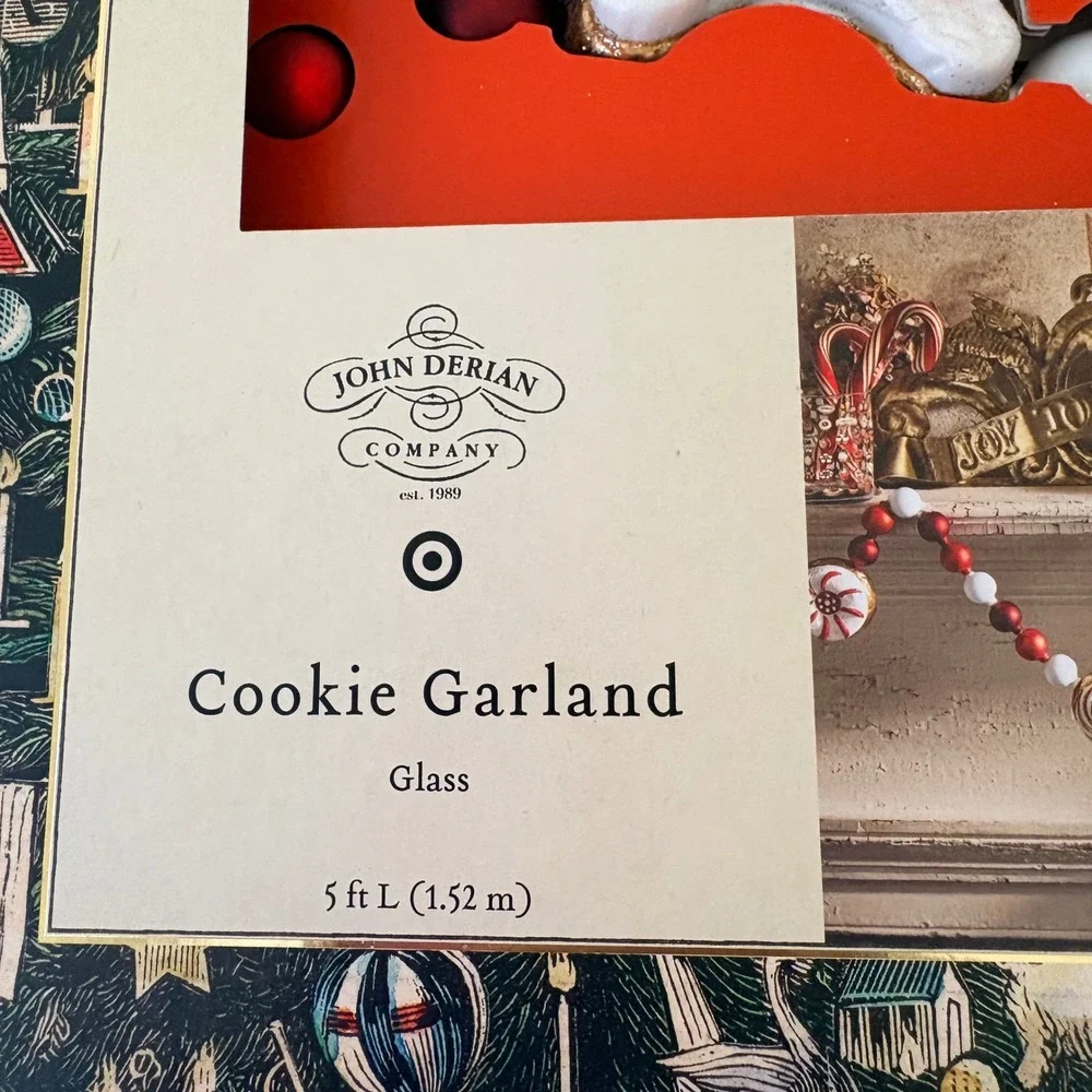 John Derian‎ for Target Glass Cookie Garland 5ft Christmas Holiday Decor Red